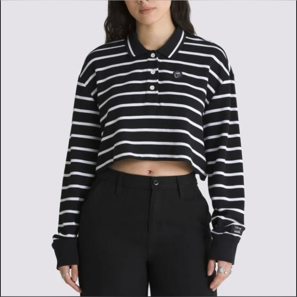 T3- VANS + DISNEY Long Sleeve BAD APPLE Crop Rugby Polo Shirt